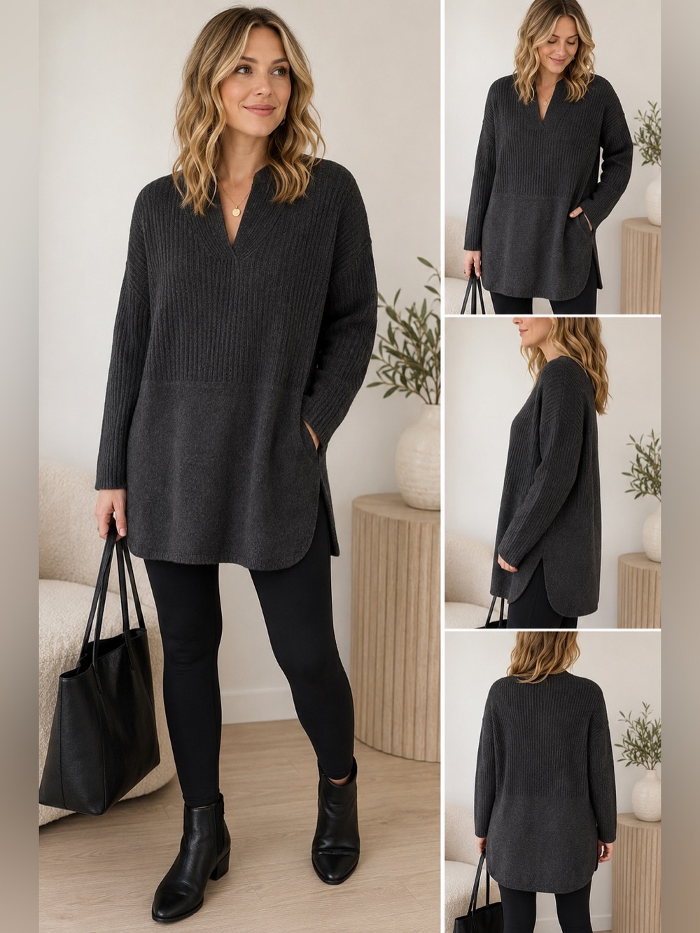 Van Knitwear Merino Wool Blend Black Tunic Sweater Oversized